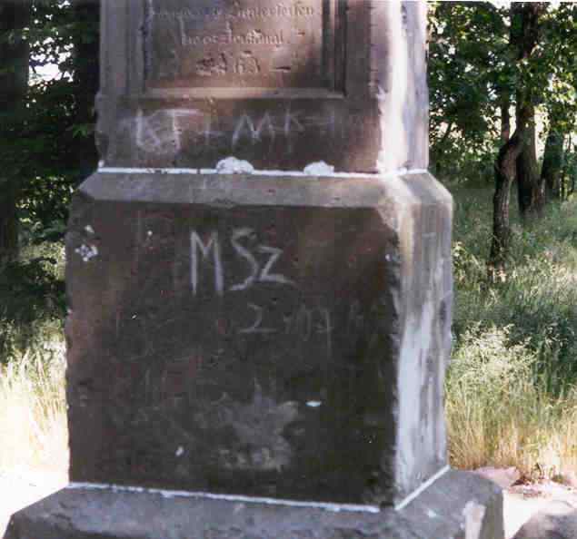 Base of Viehweg Monument showing graffiti 1998